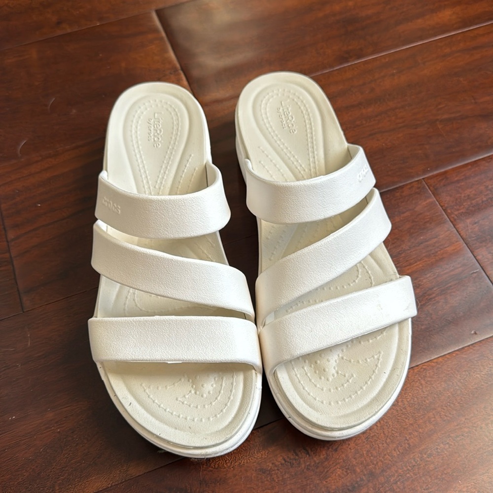 Crocs Women's Boca Strappy Wedges, Platform Sandals, Oyster, 8